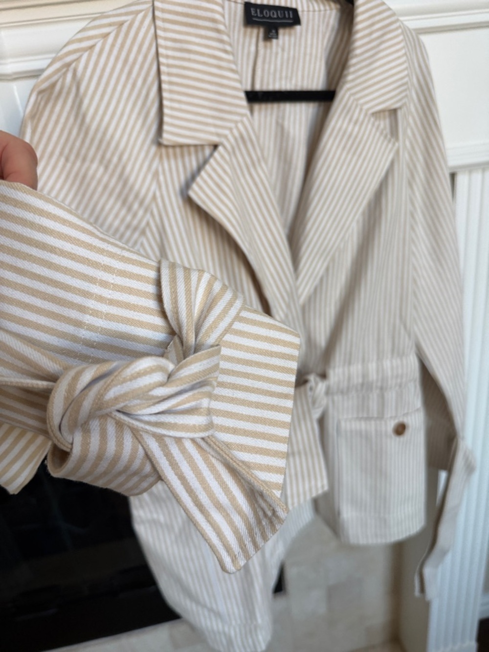 Eloquii Cream and White Striped Tie-Waist Blazer Sz 18 - Picture 5 of 12